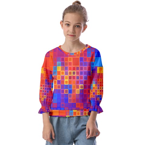 Squares Geometric Colorful Fluorescent Kids  Cuff Sleeve Top by Jancukart