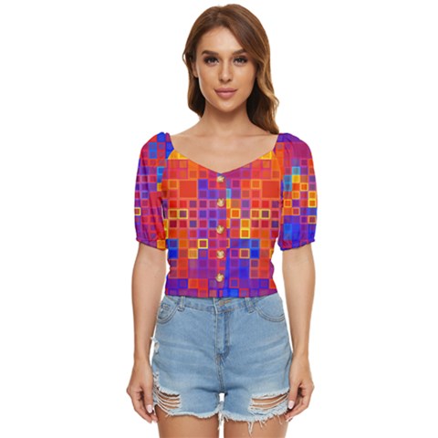 Squares Geometric Colorful Fluorescent Button Up Blouse by Jancukart