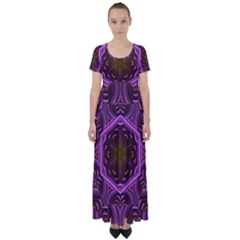 Rosette Mosaic Kaleidoscope Abstract Background High Waist Short Sleeve Maxi Dress