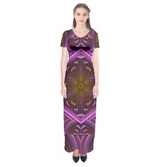 Rosette Mosaic Kaleidoscope Abstract Background Short Sleeve Maxi Dress