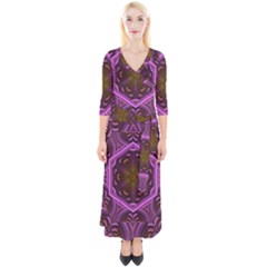 Rosette Mosaic Kaleidoscope Abstract Background Quarter Sleeve Wrap Maxi Dress