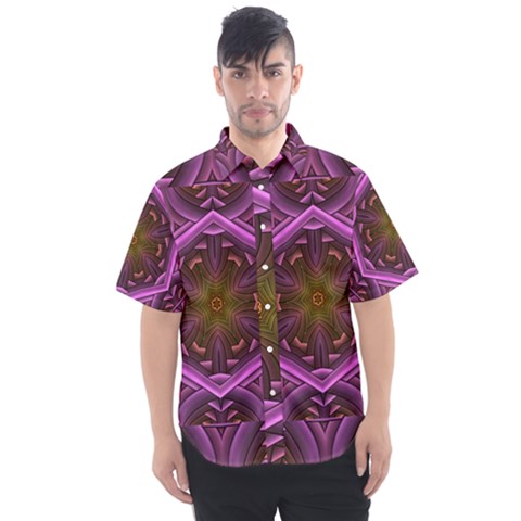 Rosette Mosaic Kaleidoscope Abstract Background Men s Short Sleeve Shirt by Jancukart