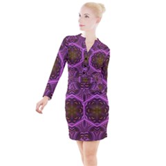 Rosette Mosaic Kaleidoscope Abstract Background Button Long Sleeve Dress