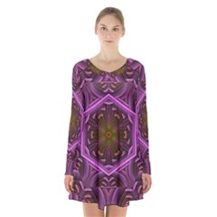 Rosette Mosaic Kaleidoscope Abstract Background Long Sleeve Velvet V-neck Dress