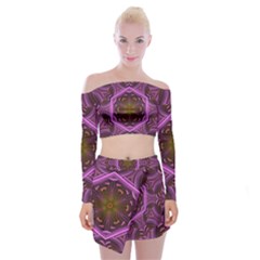 Rosette Mosaic Kaleidoscope Abstract Background Off Shoulder Top With Mini Skirt Set by Jancukart