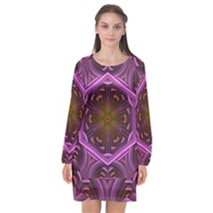 Rosette Mosaic Kaleidoscope Abstract Background Long Sleeve Chiffon Shift Dress 