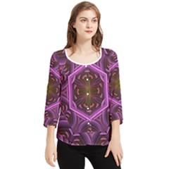 Rosette Mosaic Kaleidoscope Abstract Background Chiffon Quarter Sleeve Blouse by Jancukart