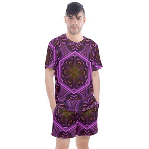 Rosette Mosaic Kaleidoscope Abstract Background Men s Mesh Tee And Shorts Set by Jancukart