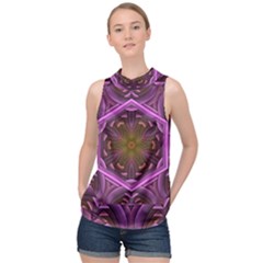 Rosette Mosaic Kaleidoscope Abstract Background High Neck Satin Top