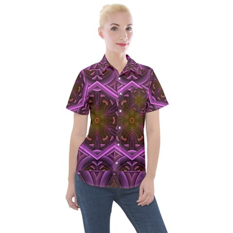 Rosette Mosaic Kaleidoscope Abstract Background Women s Short Sleeve Pocket Shirt by Jancukart