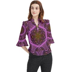 Rosette Mosaic Kaleidoscope Abstract Background Loose Horn Sleeve Chiffon Blouse