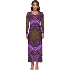 Rosette Mosaic Kaleidoscope Abstract Background Long Sleeve Longline Maxi Dress