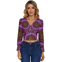 Rosette Mosaic Kaleidoscope Abstract Background Long Sleeve V-neck Top