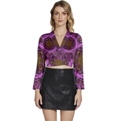 Rosette Mosaic Kaleidoscope Abstract Background Long Sleeve Tie Back Satin Wrap Top