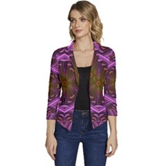 Rosette Mosaic Kaleidoscope Abstract Background Women s Casual 3/4 Sleeve Spring Jacket