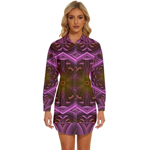 Rosette Mosaic Kaleidoscope Abstract Background Womens Long Sleeve Shirt Dress by Jancukart