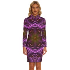 Rosette Mosaic Kaleidoscope Abstract Background Long Sleeve Shirt Collar Bodycon Dress by Jancukart