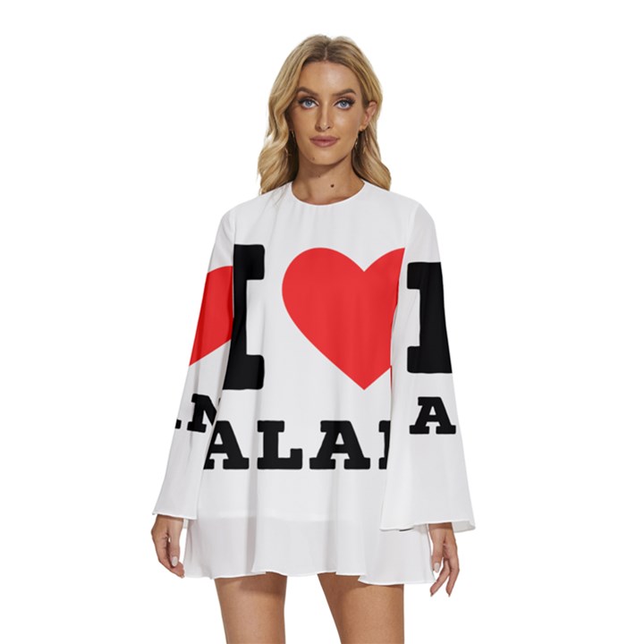 I love alan Round Neck Long Sleeve Bohemian Style Chiffon Mini Dress