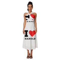 I Love Harold Sleeveless Cross Front Cocktail Midi Chiffon Dress