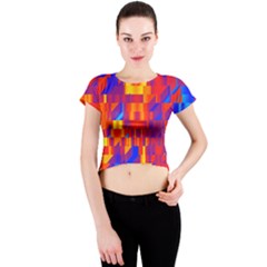 Geometric Pattern Fluorescent Colorful Crew Neck Crop Top