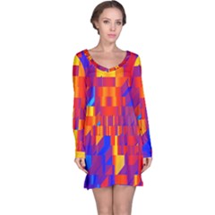 Geometric Pattern Fluorescent Colorful Long Sleeve Nightdress