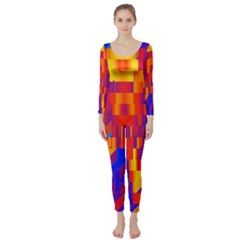 Geometric Pattern Fluorescent Colorful Long Sleeve Catsuit