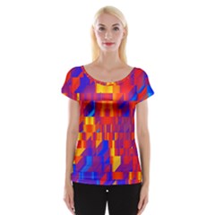 Geometric Pattern Fluorescent Colorful Cap Sleeve Top