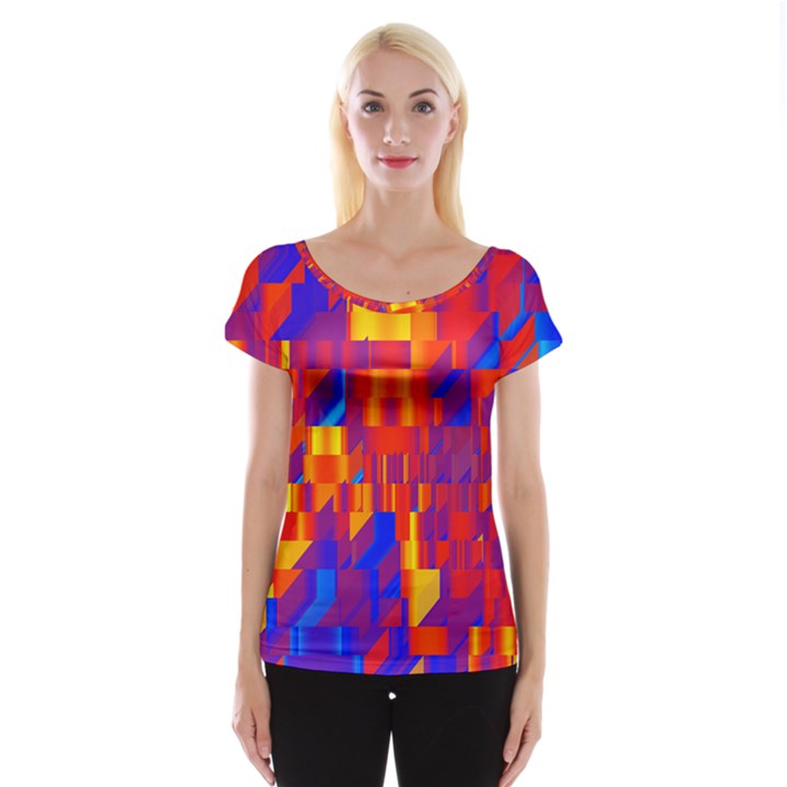 Geometric Pattern Fluorescent Colorful Cap Sleeve Top