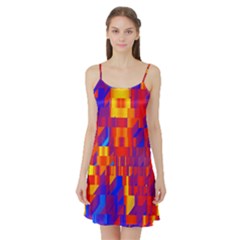 Geometric Pattern Fluorescent Colorful Satin Night Slip