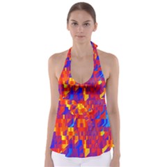 Geometric Pattern Fluorescent Colorful Babydoll Tankini Top