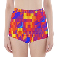 Geometric Pattern Fluorescent Colorful High-waisted Bikini Bottoms