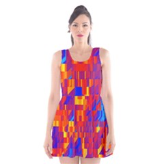 Geometric Pattern Fluorescent Colorful Scoop Neck Skater Dress