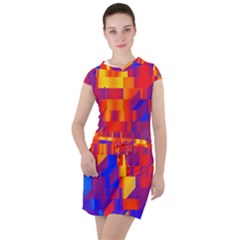 Geometric Pattern Fluorescent Colorful Drawstring Hooded Dress