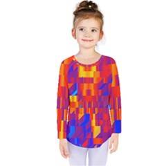 Geometric Pattern Fluorescent Colorful Kids  Long Sleeve Tee