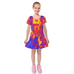 Geometric Pattern Fluorescent Colorful Kids  Short Sleeve Velvet Dress