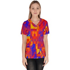 Geometric Pattern Fluorescent Colorful Women s V-neck Scrub Top by Jancukart