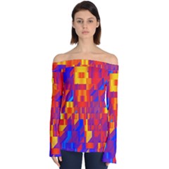 Geometric Pattern Fluorescent Colorful Off Shoulder Long Sleeve Top by Jancukart