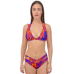 Geometric Pattern Fluorescent Colorful Double Strap Halter Bikini Set