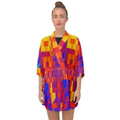 Geometric Pattern Fluorescent Colorful Half Sleeve Chiffon Kimono