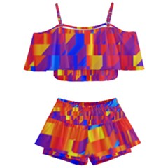 Geometric Pattern Fluorescent Colorful Kids  Off Shoulder Skirt Bikini