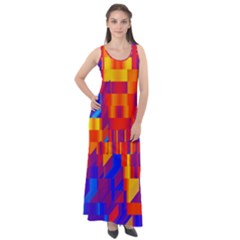 Geometric Pattern Fluorescent Colorful Sleeveless Velour Maxi Dress