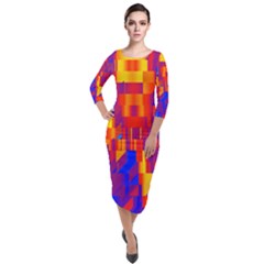 Geometric Pattern Fluorescent Colorful Quarter Sleeve Midi Velour Bodycon Dress