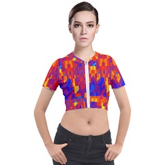 Geometric Pattern Fluorescent Colorful Short Sleeve Cropped Jacket by Jancukart