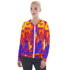 Geometric Pattern Fluorescent Colorful Velvet Zip Up Jacket