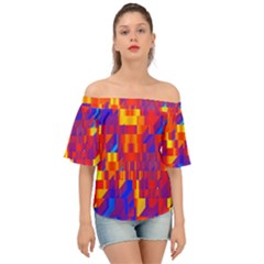 Geometric Pattern Fluorescent Colorful Off Shoulder Short Sleeve Top by Jancukart