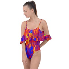 Geometric Pattern Fluorescent Colorful Drape Piece Swimsuit by Jancukart