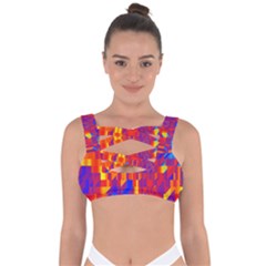 Geometric Pattern Fluorescent Colorful Bandaged Up Bikini Top