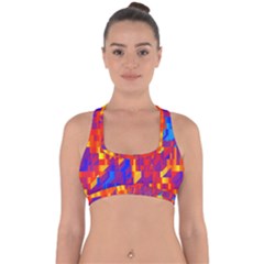 Geometric Pattern Fluorescent Colorful Cross Back Hipster Bikini Top 