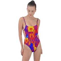 Geometric Pattern Fluorescent Colorful Tie Strap One Piece Swimsuit