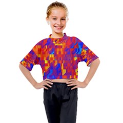 Geometric Pattern Fluorescent Colorful Kids Mock Neck Tee